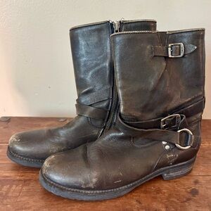 Frye distressed leather buckle  boots